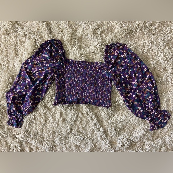 NWT Band of the Free Boho Cottagecore Prairie Purple Ditsy Floral Crop Top Small - Picture 11 of 14
